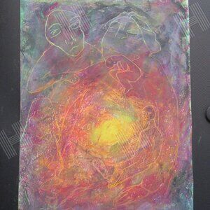 'Time Witnessing Sorrow', Oil Pastel Painting on Paper, Impressionist,